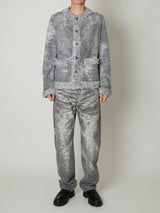 TAAKK DENIM COLLARLESS JACKET  BLACK BLEACH