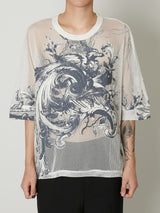 EUROPEAN MOTIF MESH T-SHIRT WHITE