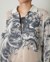 EUROPEAN MOTIF MESH SKIPPER SHIRT WHITE