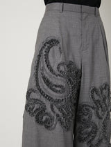 SCULPTURAL EMBROIDERY WOOL WIDE SLACKS