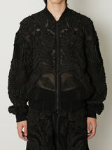 MESH EMBROIDERY ZIP BLOUSON BLACK