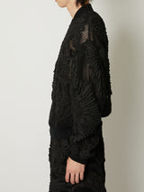MESH EMBROIDERY ZIP BLOUSON BLACK