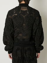 MESH EMBROIDERY ZIP BLOUSON BLACK