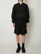 MESH EMBROIDERY ZIP BLOUSON BLACK