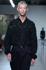 MESH EMBROIDERY ZIP BLOUSON BLACK