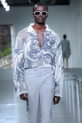 EUROPEAN MOTIF MESH SKIPPER SHIRT WHITE