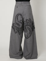 SCULPTURAL EMBROIDERY WOOL WIDE SLACKS - TAAKK