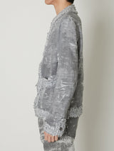 TAAKK DENIM COLLARLESS JACKET BLACK BLEACH - TAAKK