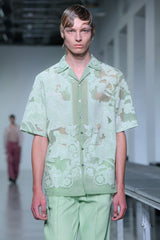 TRANSPARENT TOILE DE JOUY OPEN COLLAR SHIRT GREEN - TAAKK