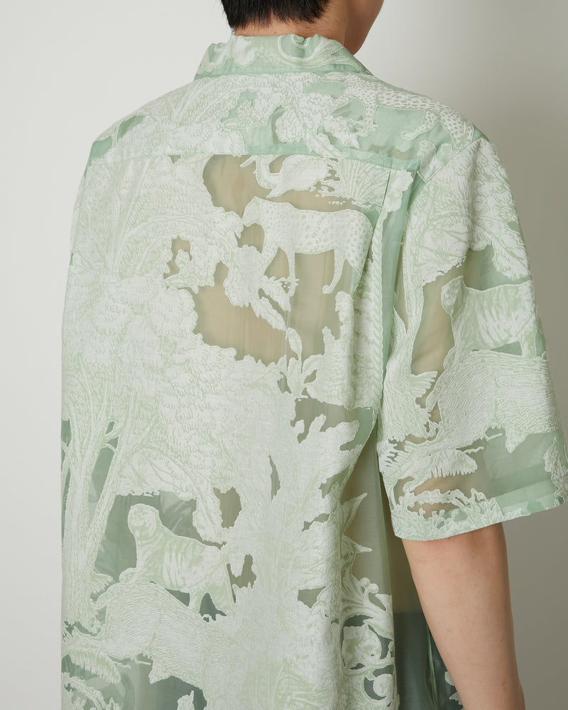 TRANSPARENT TOILE DE JOUY OPEN COLLAR SHIRT GREEN