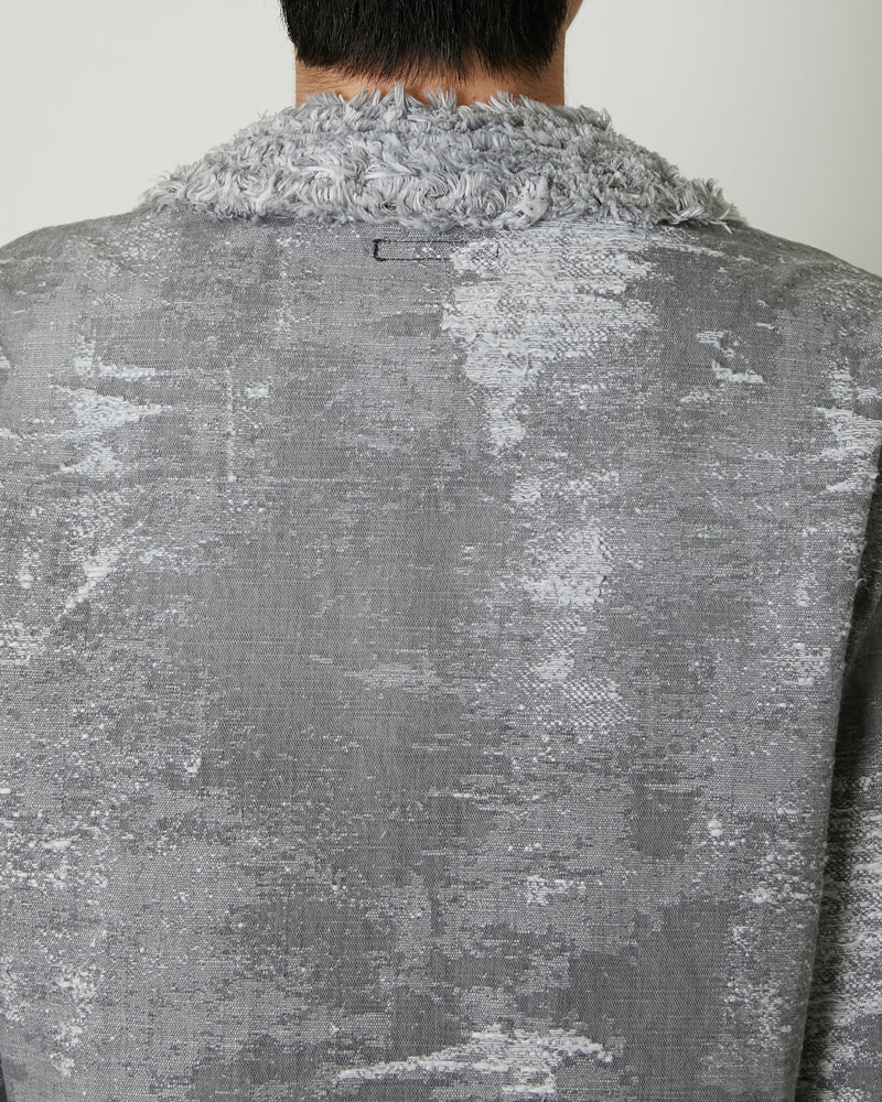 TAAKK DENIM COLLARLESS JACKET  BLACK BLEACH