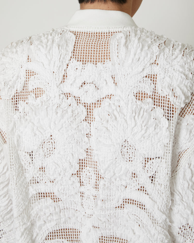 MESH EMBROIDERY ZIP BLOUSON WHITE