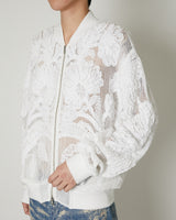 MESH EMBROIDERY ZIP BLOUSON WHITE