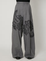 SCULPTURAL EMBROIDERY WOOL WIDE SLACKS