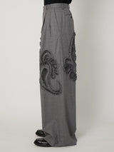 SCULPTURAL EMBROIDERY WOOL WIDE SLACKS