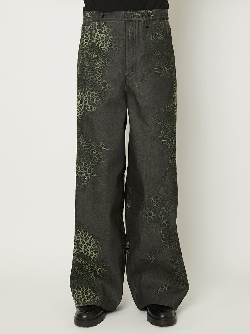 MIX TURE DENIM WIDE 5-POCKET PANTS MODEL