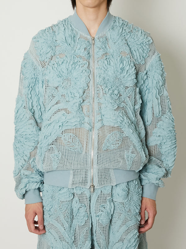 MESH EMBROIDERY ZIP BLOUSON BLUE