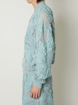 MESH EMBROIDERY ZIP BLOUSON BLUE