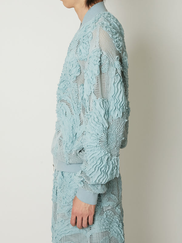 MESH EMBROIDERY ZIP BLOUSON BLUE