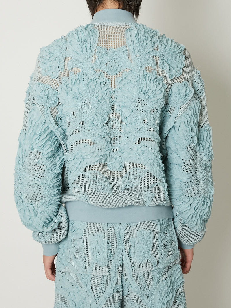MESH EMBROIDERY ZIP BLOUSON BLUE