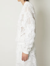 MESH EMBROIDERY ZIP BLOUSON WHITE