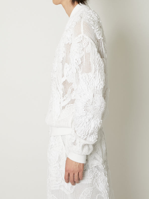 MESH EMBROIDERY ZIP BLOUSON WHITE