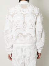 MESH EMBROIDERY ZIP BLOUSON WHITE