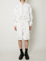 MESH EMBROIDERY ZIP BLOUSON WHITE