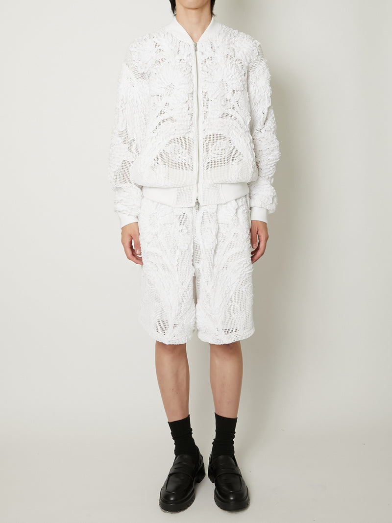 MESH EMBROIDERY ZIP BLOUSON WHITE