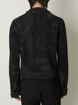 TAAKK DENIM COLLARLESS JACKET  BLACK BLEACH
