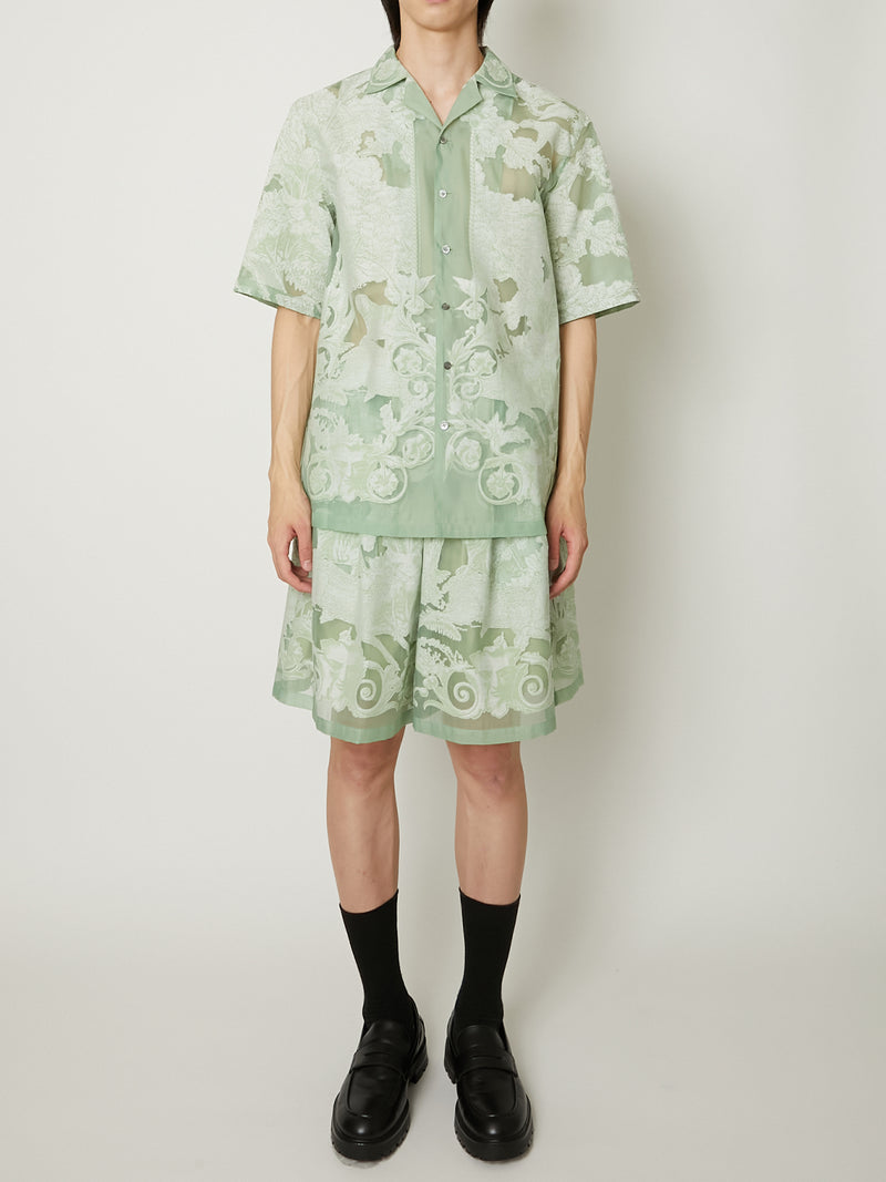 TRANSPARENT TOILE DE JOUY OPEN COLLAR SHIRT GREEN