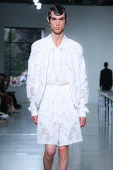 MESH EMBROIDERY ZIP BLOUSON WHITE