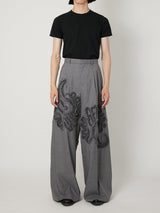 SCULPTURAL EMBROIDERY WOOL WIDE SLACKS - TAAKK
