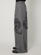 SCULPTURAL EMBROIDERY WOOL WIDE SLACKS - TAAKK