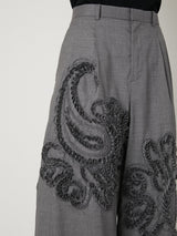 SCULPTURAL EMBROIDERY WOOL WIDE SLACKS - TAAKK