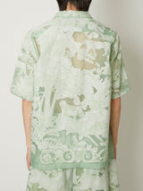 TRANSPARENT TOILE DE JOUY OPEN COLLAR SHIRT GREEN - TAAKK
